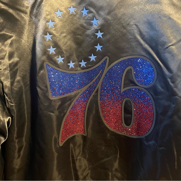 New Black Gemstone Satin 76ers Jacket - Picture 7 of 7